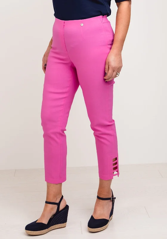 Robell Lena Slim Fit Stretch Cropped Trousers, Pink Trousers Travel Practical