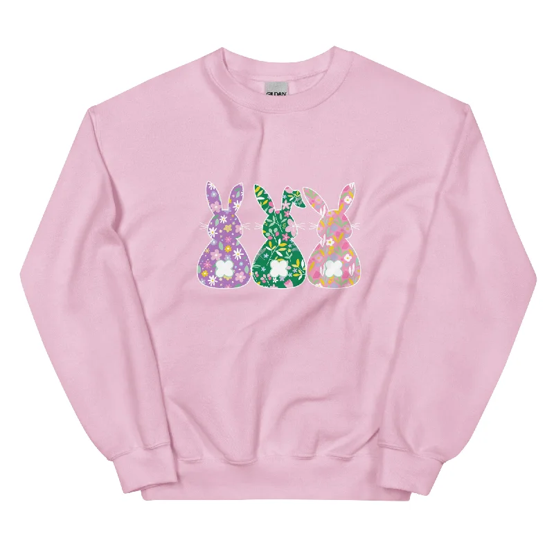 Whimsical Bunnies Crewneck Sweatshirt Hoodie with Hem Applique Textured Unique