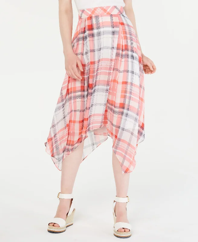 Tommy Hilfiger Plaid Handkerchief Hem Skirt lace skirt romantic