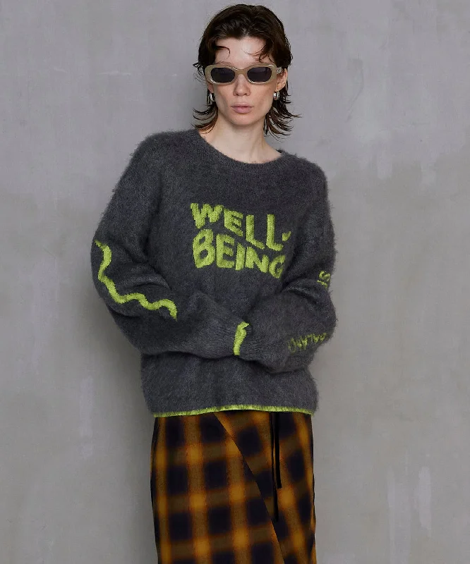 WELLBEING Logo Jacquard Knit Sweater Plaid Sweater Polka Dot Checkered