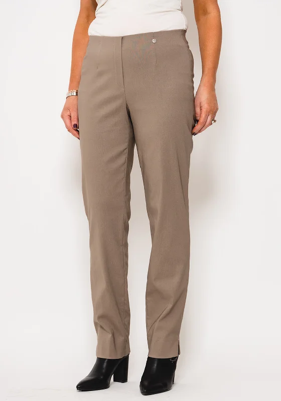 Robell Marie Stretch Slim Fit Trousers, Taupe Trousers High Rise Slim Fit