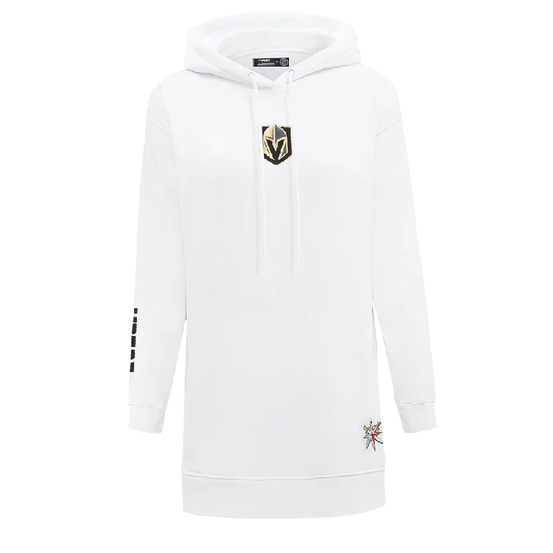 NHL VEGAS GOLDEN KNIGHTS CLASSIC WOMEN'S FLC HOODIE DRESS (WHITE) Hoodie with Monochrome Minimalist Simple