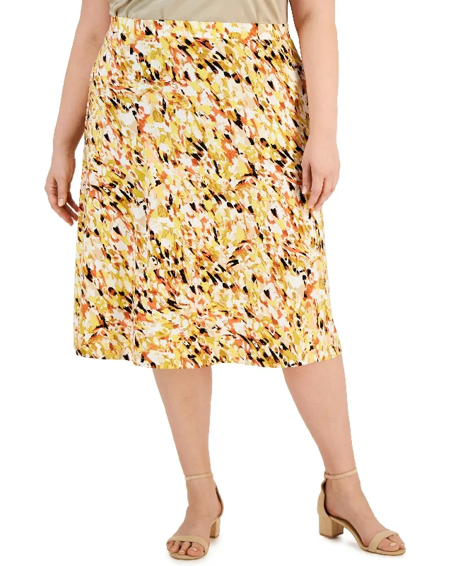 Kasper Plus Size Printed Flared Midi Skirt satin skirt smooth