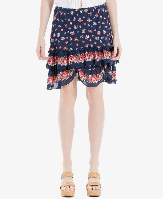 Max Studio London Cotton Floral Print Ruffled Skirt midi skirt versatile