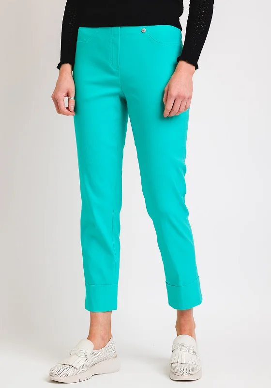 Robell Bella 09 Turn Up Cropped Trousers, Aqua Green Trousers Wedding White