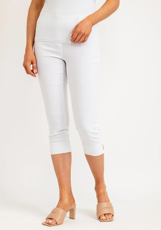 Robell Rose 07 Slim Fit Capri Trousers, White Trousers Elastic Waist Soft