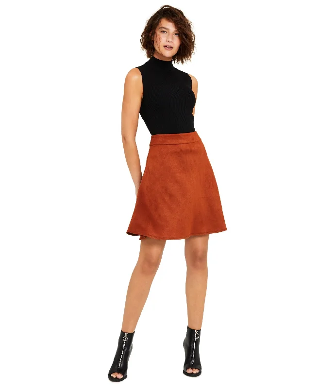 Bar III Womens Faux Suede Flared Skirt athletic skirt fit