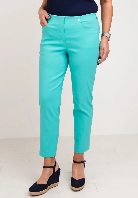 Robell Bella 09 Slim Cropped Trousers, Aqua Green Trousers Evening Elegant