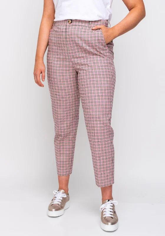 Lily Checked Cropped Slim Trousers, Pink Multi Trousers Bootcut Casual