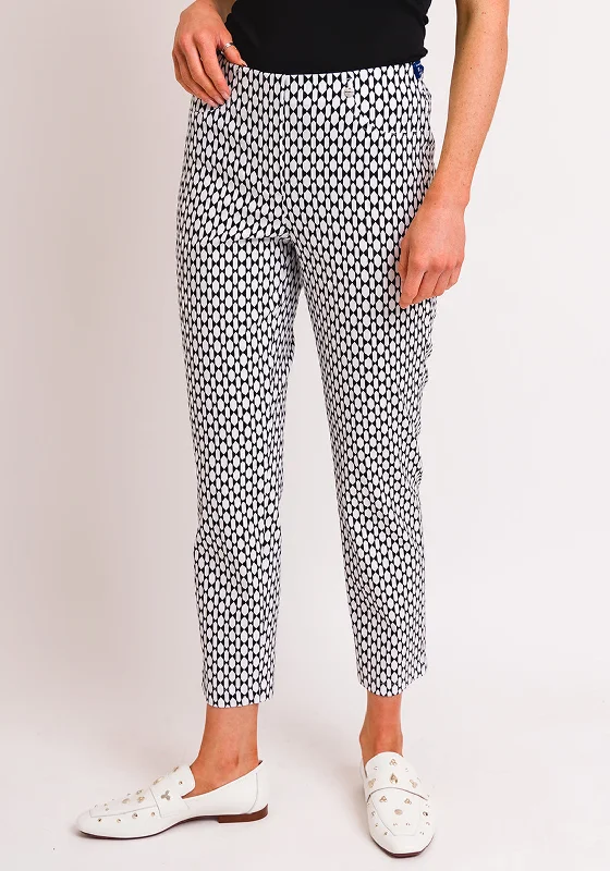 Robell Bella 09 Geo Print Slim Cropped Trousers, Black & White Trousers Travel Practical