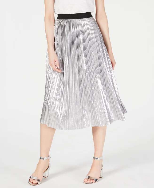 Pull On Metallic Pleated Midi Skirt velvet skirt glossy