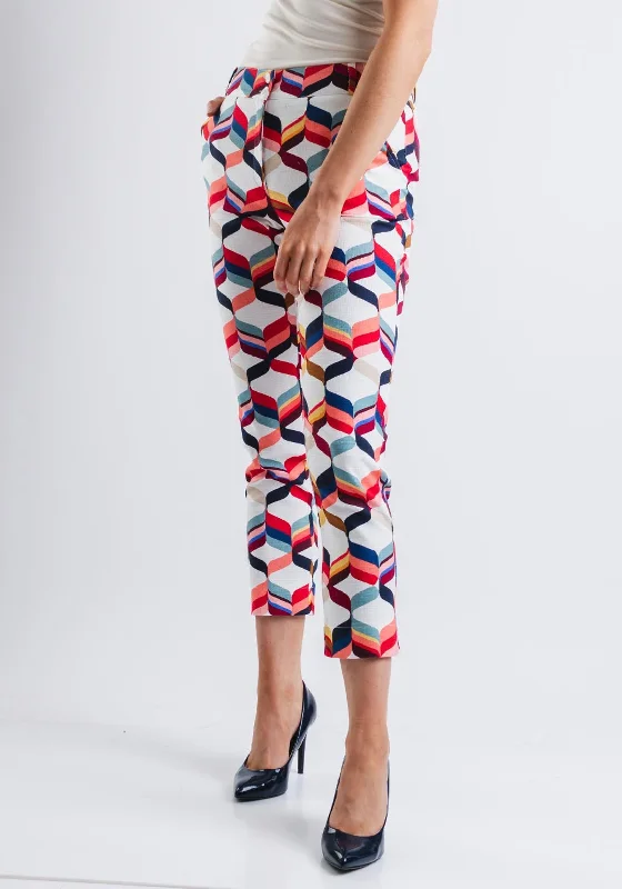 Camelot Geometric Print Slim Trousers, Multi-Coloured Trousers Flared Retro