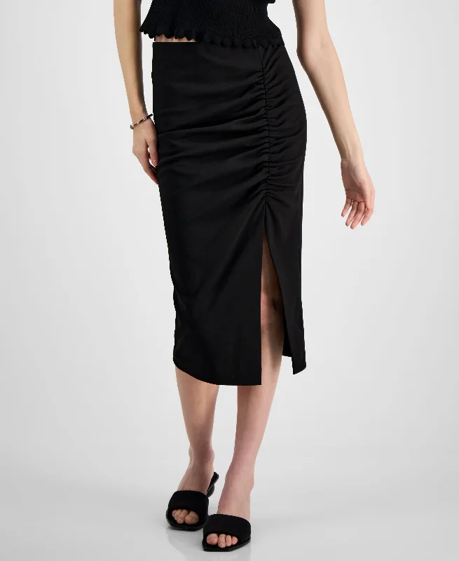 Women's Ruched Side-Slit Pull-On Skirt lightweight skirt design