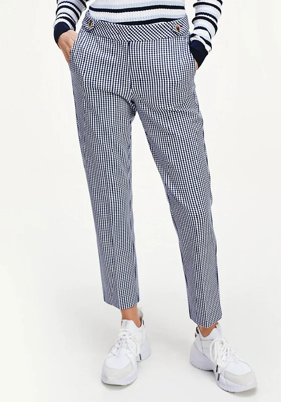 Tommy Hilfiger Womens Gingham Trousers, Navy Trousers Running Lightweight