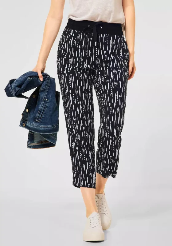 Street One Loose Printed Trousers, Dark Vintage Blue Trousers practical easy-care