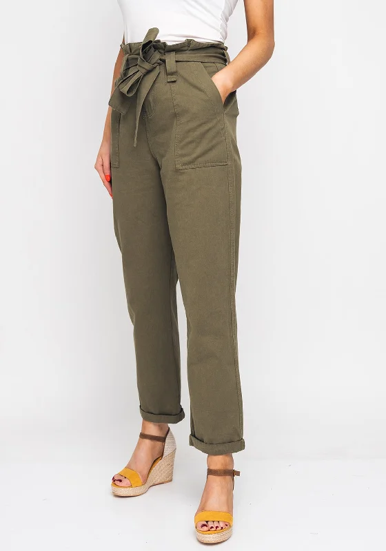 Seventy1 Cotton Paper Waist Cargo Trousers, Green Trousers chic fashionable