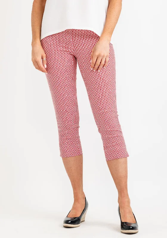 Robell Rose 07 Printed Slim Fit Capri Trousers, Red Trousers Favorite Customer