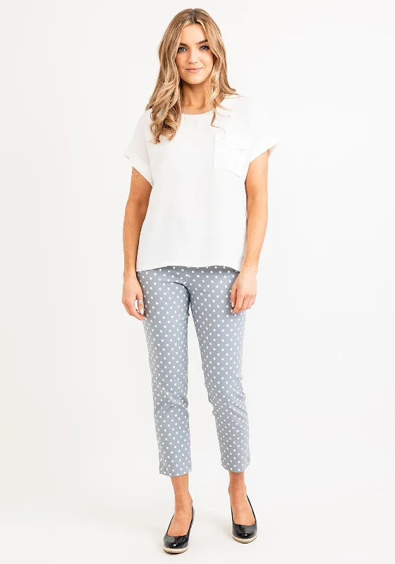 Robell Bella 09 Polka Dot Slim Cropped Trousers, Silver Grey Trousers Bridal Satin