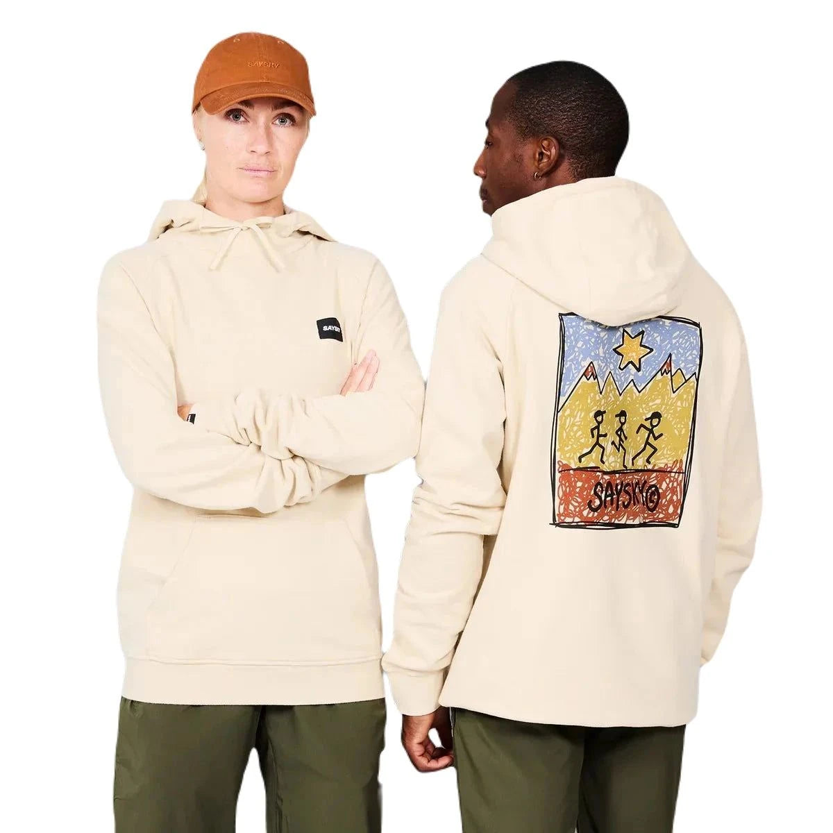 Saysky | Logo Hoodie | Unisex | Beige Hoodie with Toggle Buttons Decorative Unique