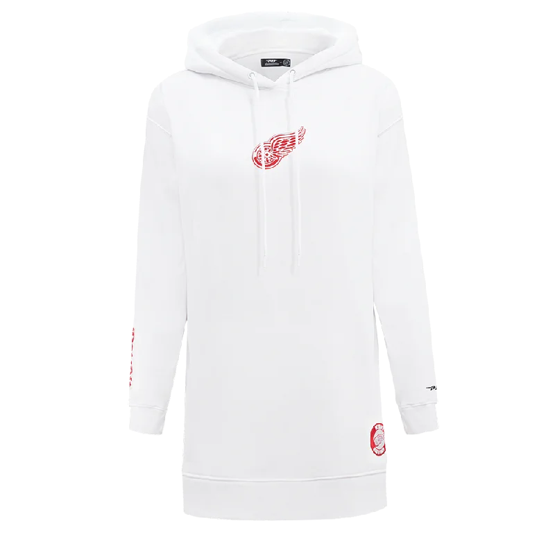 NHL DETROIT RED WINGS CLASSIC WOMEN'S FLC HOODIE DRESS (WHITE) Hoodie with Button Classic Timeless