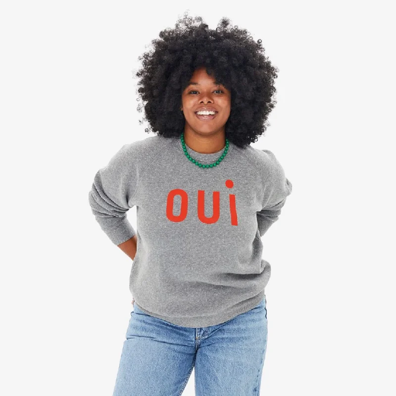 "Oui" Sweatshirt (Grey) Hoodie with Pocket Utility Practical