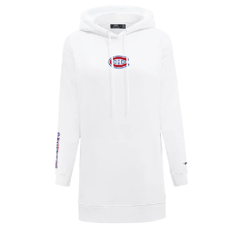 NHL MONTREAL CANADIENS CLASSIC WOMEN'S FLC HOODIE DRESS (WHITE) Hoodie with Pattern Geometric Abstract