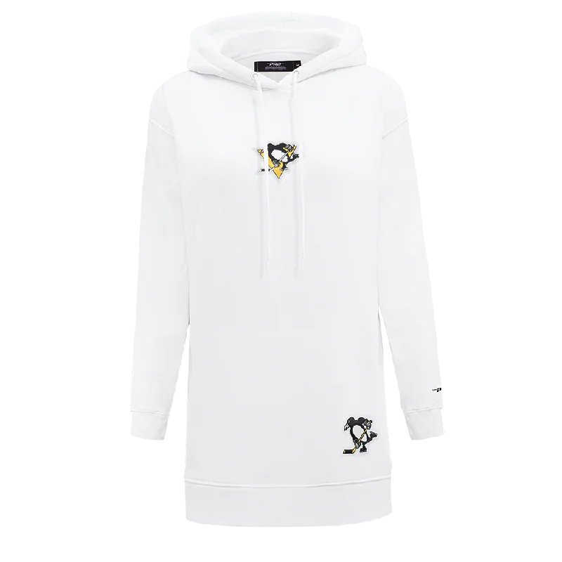 NHL PITTSBURGH PENGUINS CLASSIC WOMEN'S HOODIE DRESS (WHITE) Hoodie with Neon Bright Vibrant