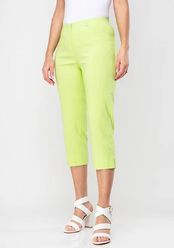 Robell Marie 07 Stretch Crop Trousers, Lime Green Trousers Canvas Durable