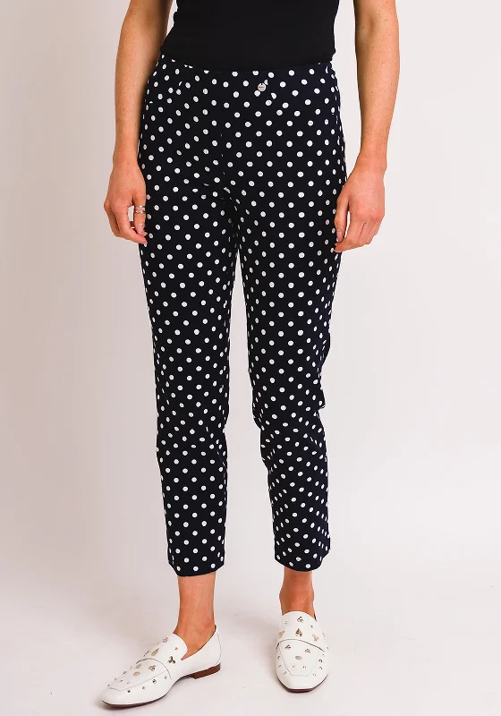 Robell Bella 09 Polka Dot Slim Cropped Trousers, Navy Trousers Formal Black