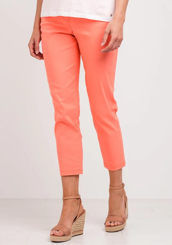 Robell Bella 09 Slim Cropped Trousers, Coral Orange Trousers Corduroy Warm