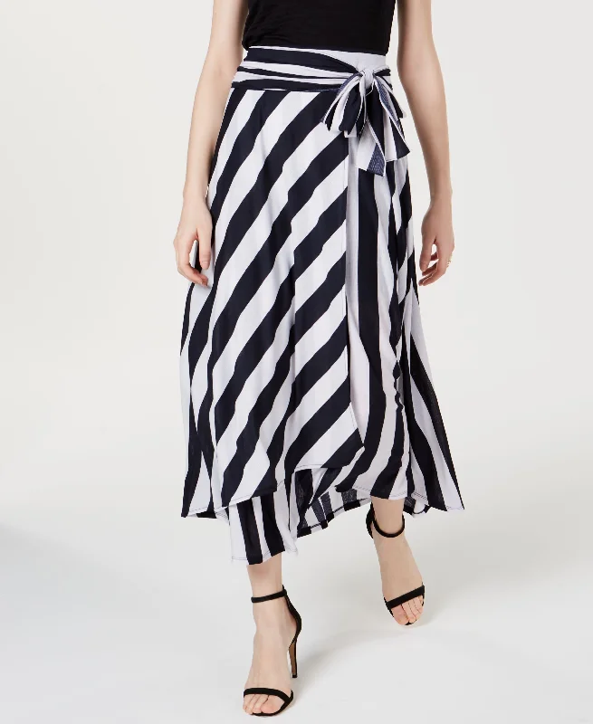 Tie Front Striped Maxi Skirt chiffon skirt delicate