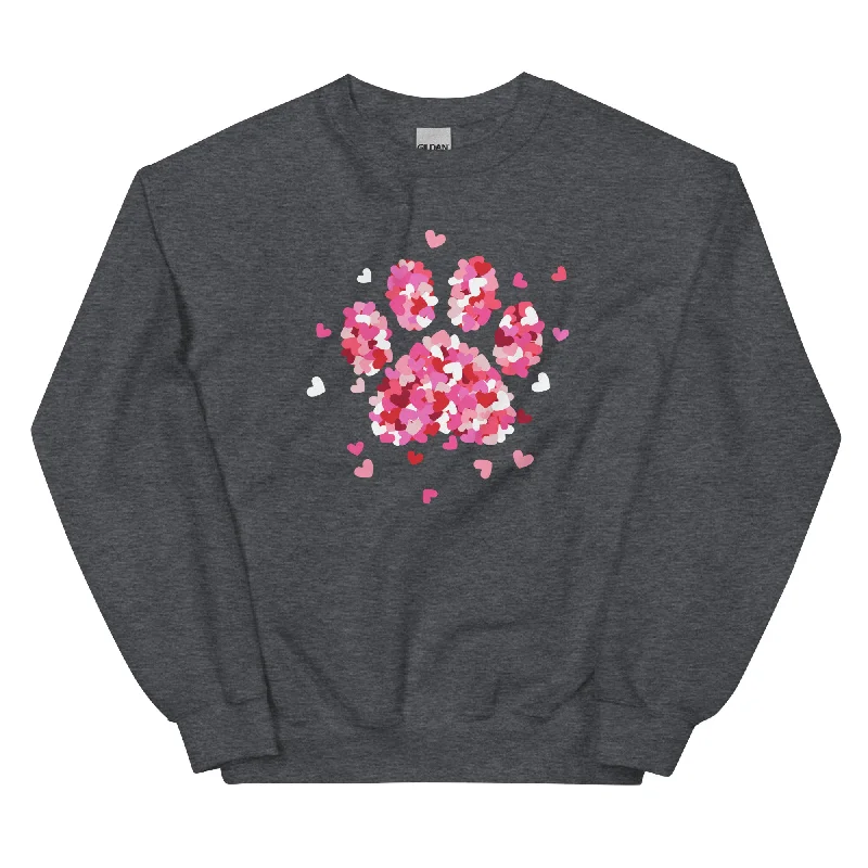 Pink Paw Print of Hearts Crewneck Sweatshirt Hoodie with Bell Sleeves Flared Feminine