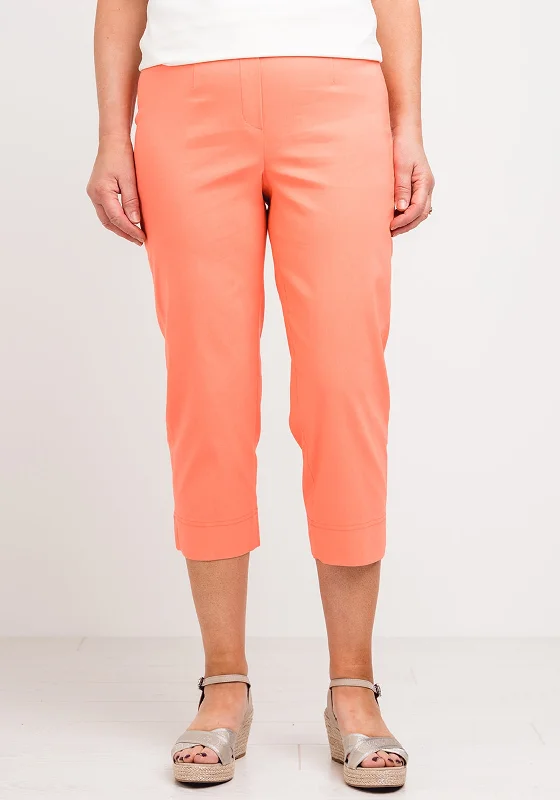 Robell Marie 07 Stretch Crop Trousers, Coral Orange Trousers Silk Elegant