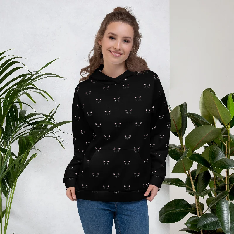 Black Cat Recycled Hoodie Hoodie Crop Top Short Trendy