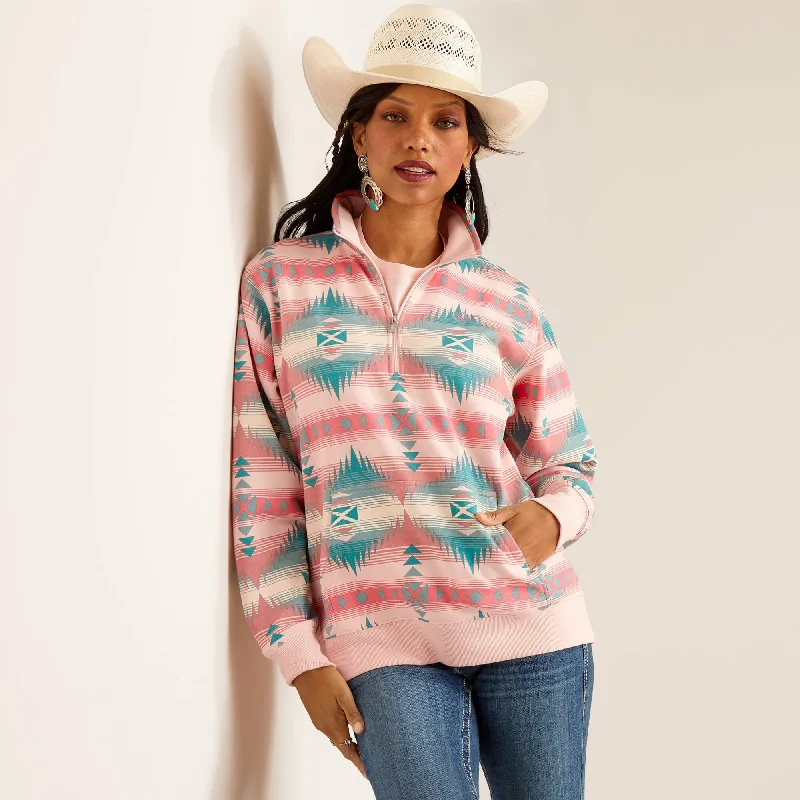 ARIAT WOMEN'S RANGER 1/2 ZIP SWEATSHIRT - TIFFANY PRINT - 10048636 Hoodie with Frayed Bohemian Relaxed