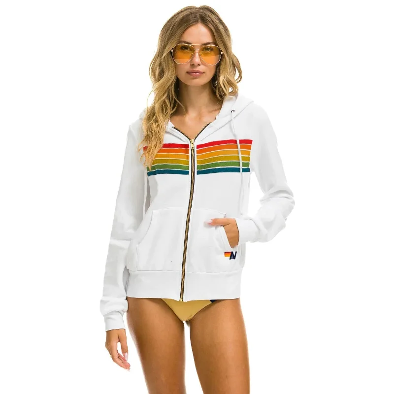 6 Stripe Zip Hoodie White Serape Hoodie with Rhinestones Sparkly Elegant