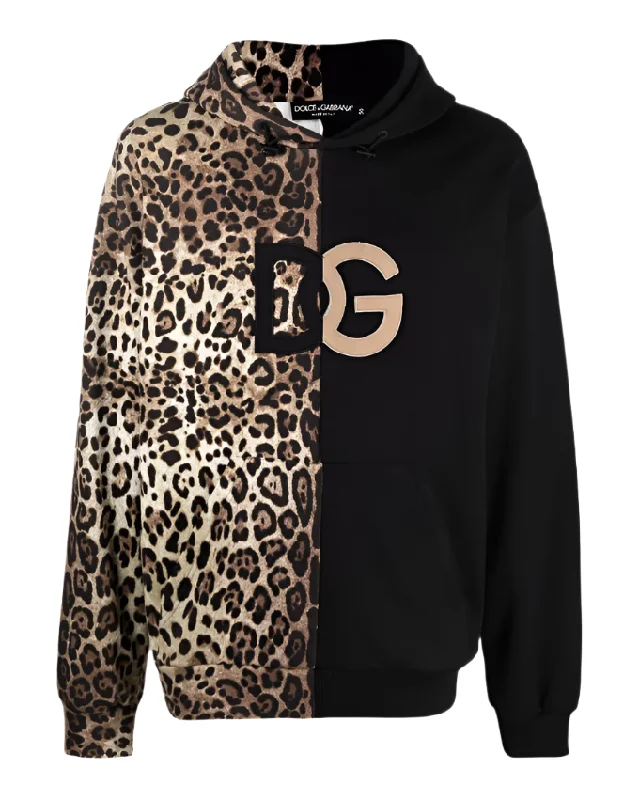 Dolce & Gabbana leopard cotton sweatshirt with logo and patchwork Hoodie with Gradient Ombre Colorful