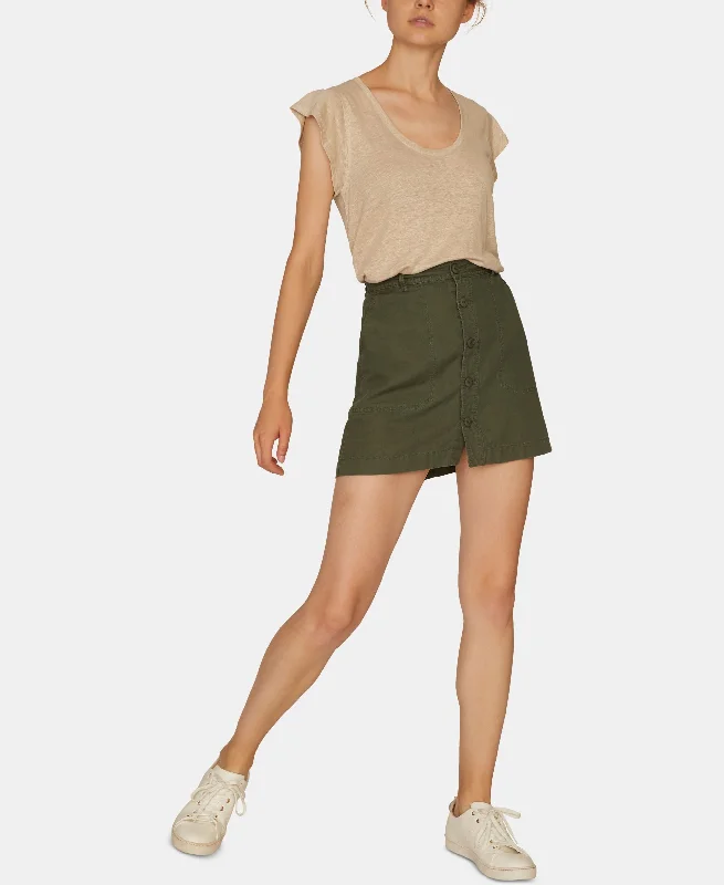 Sanctuary Surplus Button Front Mini Skirt zip skirt side