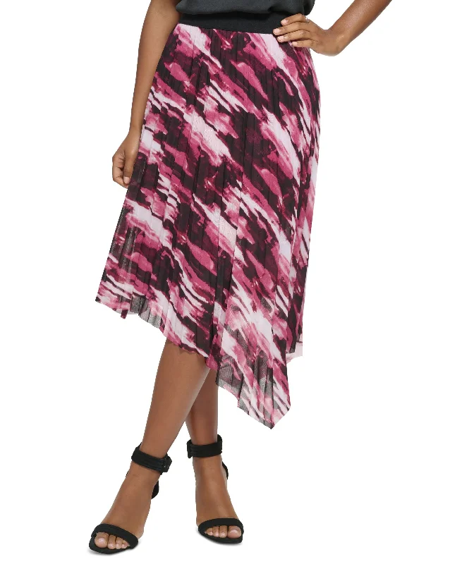 Women's Printed Asymmetrical Hem Pleated Midi Skirt cashmere skirt plush