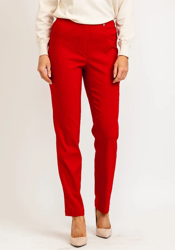 Robell Bella Full Length Slim Leg Trousers, Winter Red Trousers sophisticated sleek