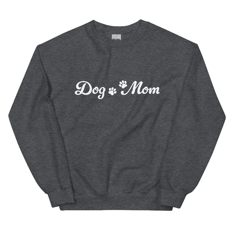 Paw Print Dog Mom Crewneck Sweatshirt Hoodie with Hem Ribbing Snug Secure