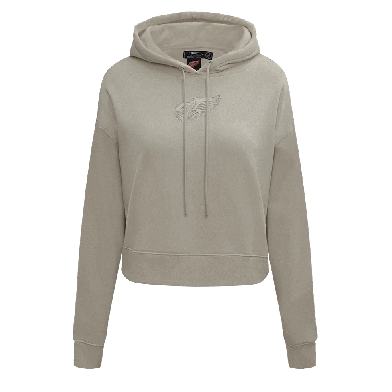 NHL DETROIT RED WINGS NEUTRAL WOMEN'S CROPPED PO HOODIE (TAUPE) Hoodie with Hood Adjustable Protection