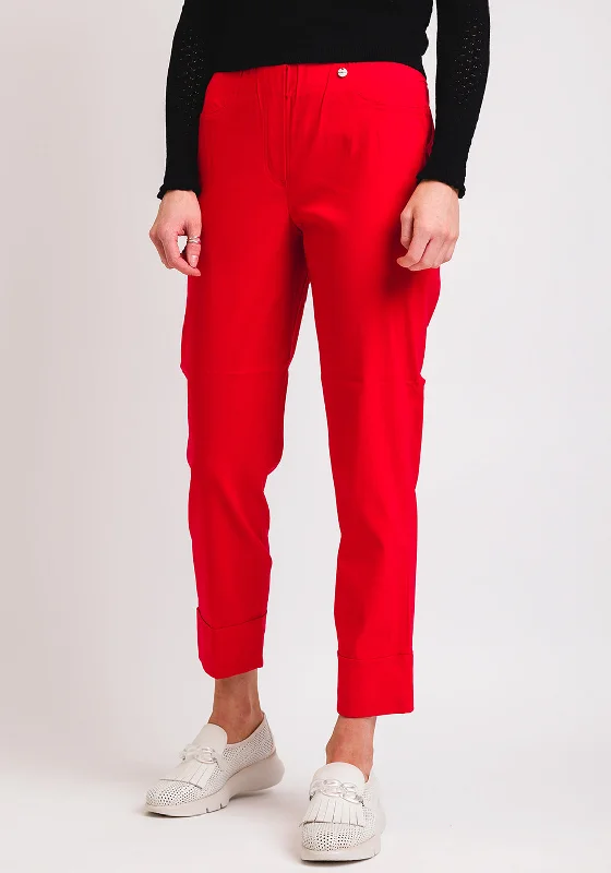 Robell Bella 09 Turn Up Cropped Trousers, Red Trousers Business Professional