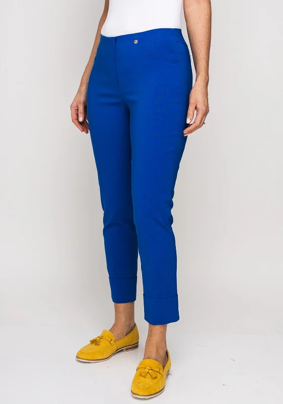 Robell Bella 09 Turn Up Crop Trousers, Royal Blue High Waist Slim Fit Ankle Length