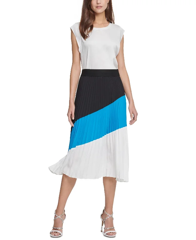 DKNY Pleated Printed Colorblocked Skirt wrap skirt elegant