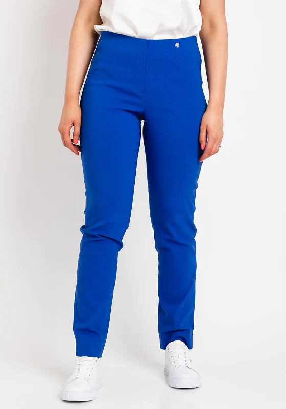 Robell Marie Full Length Slim Leg Trousers, Royal Blue Trousers Summer Linen