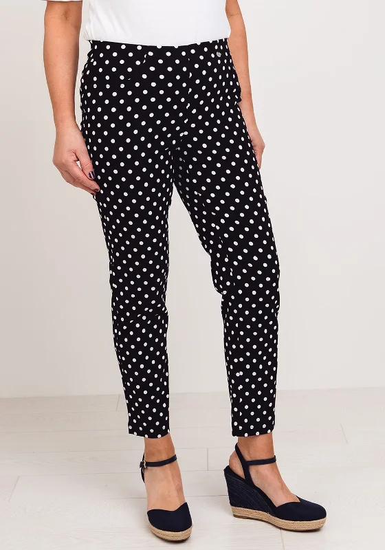 Robell Bella 09 Polka Dot Slim Cropped Trousers, Black Trousers Evening Elegant