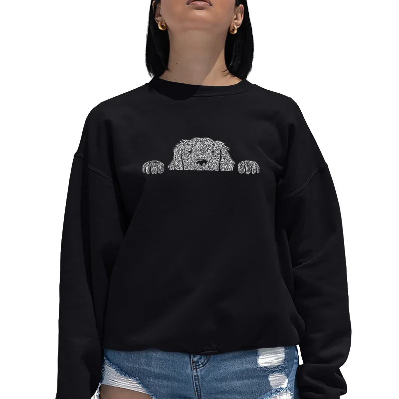 Peeking Dog  - Women's Word Art Crewneck Sweatshirt Hoodie with Hem Patch Decorative Personalized