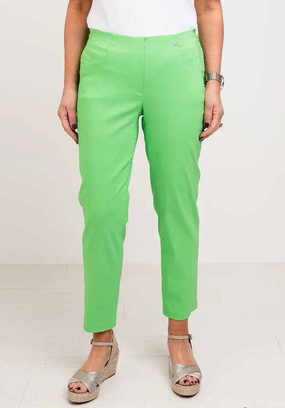 Robell Bella 09 Slim Cropped Trousers, Golf Green Trousers Bridal Satin