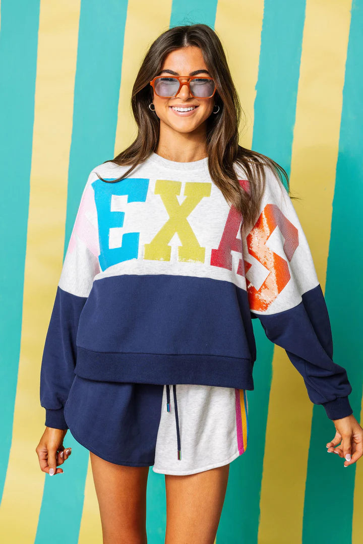 Texas Multi Color QOS Colorblock Sweatshirt Hoodie with Side Slits Relaxed Casual